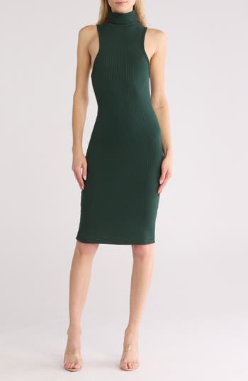 Go Couture Turtleneck Sleeveless Minidress In Forest Rib
