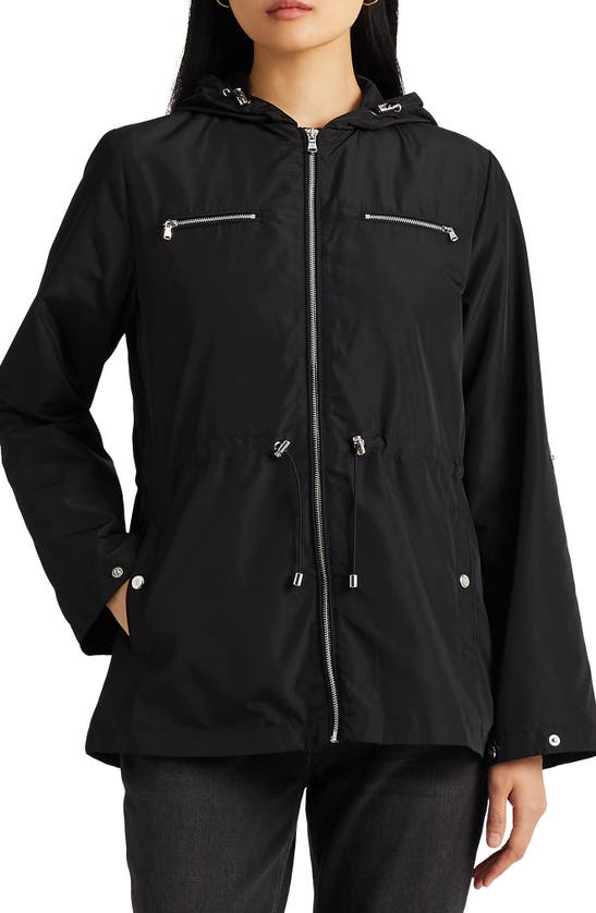Lauren Ralph Lauren Packable Hooded Raincoat In Black