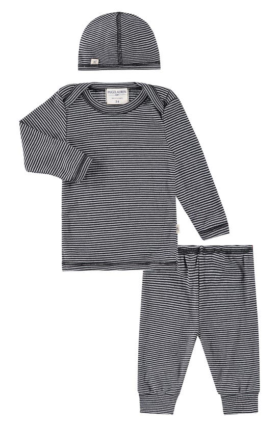 Paigelauren Babies' Rib Long Sleeve Top, Leggings & Hat Set In Dark Gray