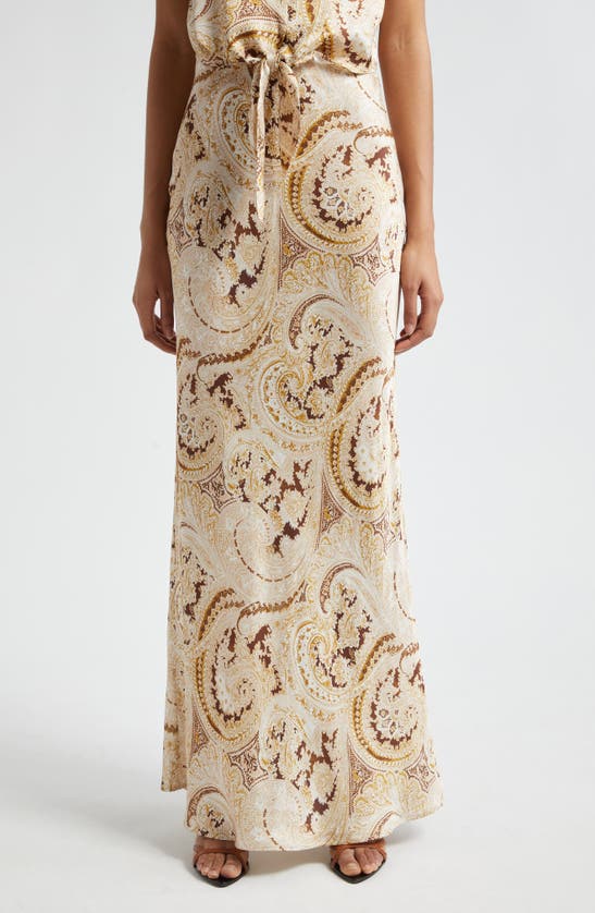 Shop L Agence Zeta Paisley Satin Maxi Skirt In Ivory Multi Boute Paisley