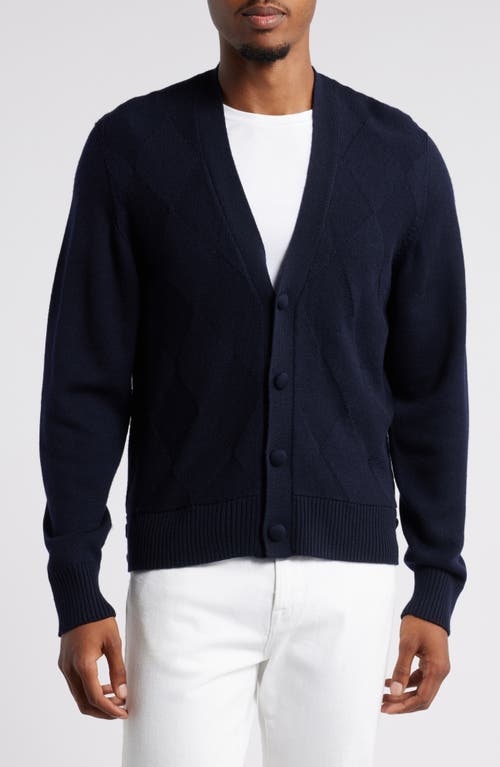 Shop Officine Generale Officine Générale Murray Argyle Merino Wool Cardigan In Dark Navy