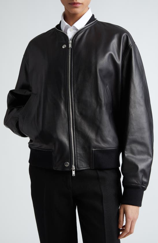 Shop Jil Sander Leather Bomber Jacket In Black