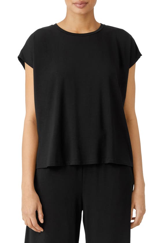Eileen Fisher Crewneck Boxy Stretch Jersey T-shirt In Black