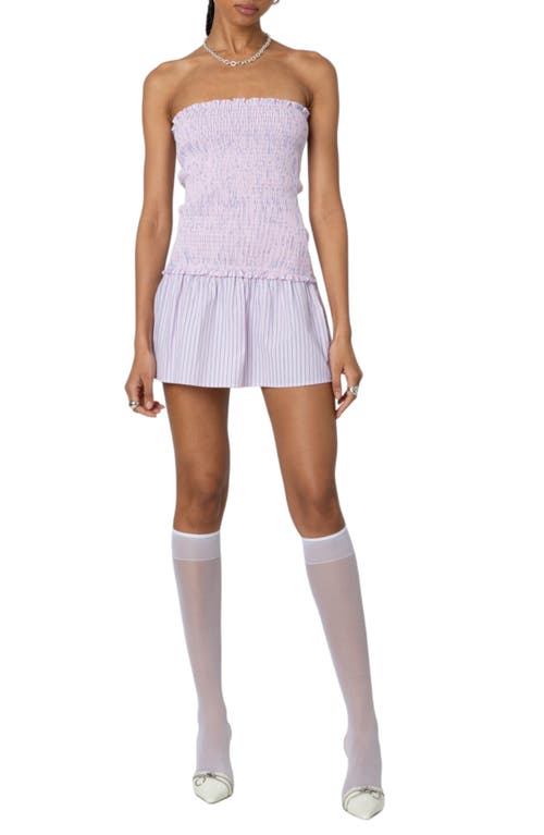 Edikted Striped Scrunch Strapless Mini Dress In Pink