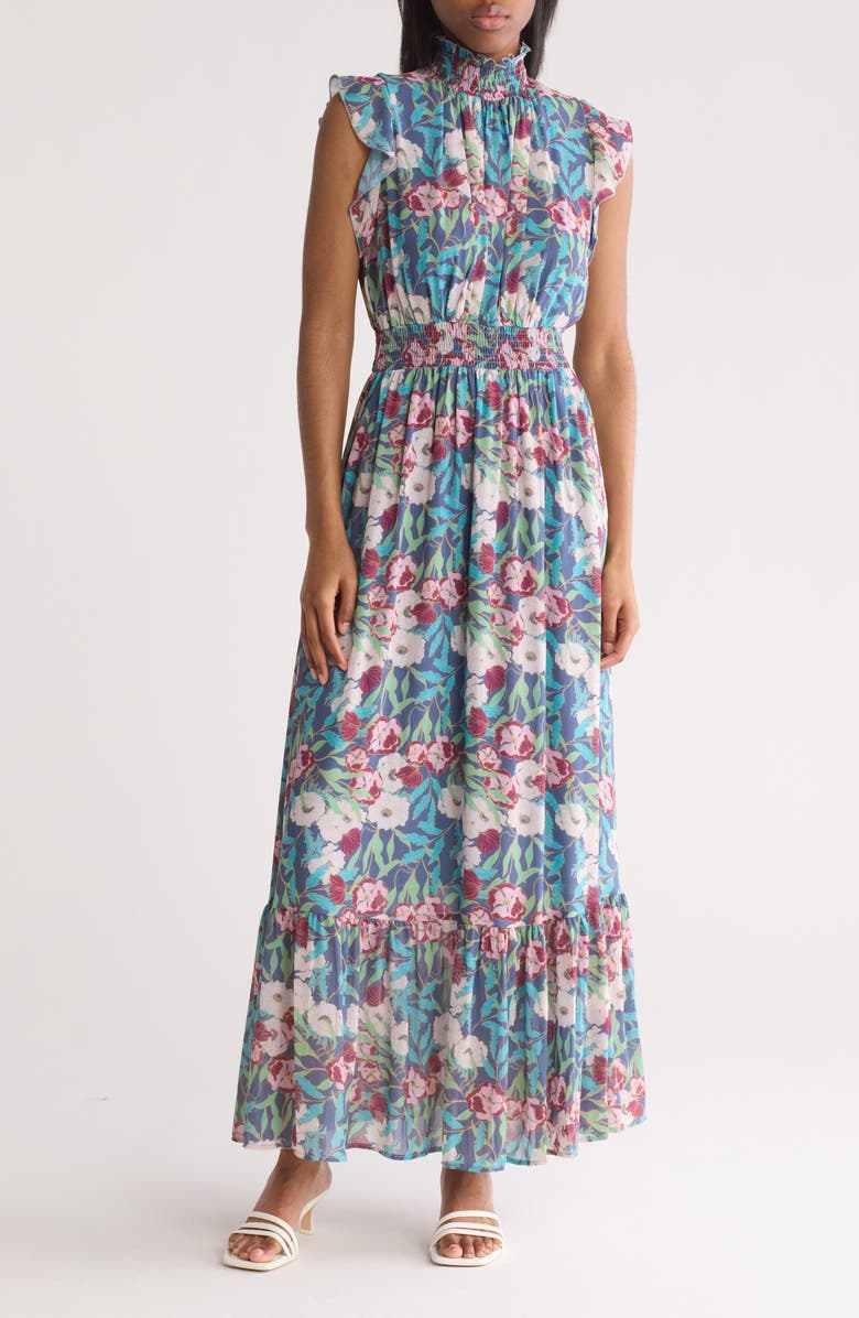 MELLODAY Smocked Mock Neck Tiered Maxi Dress | Nordstromrack