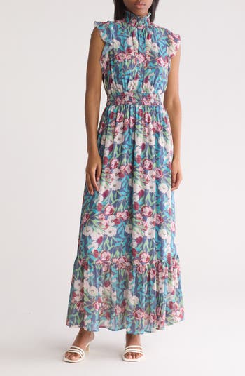 MELLODAY Smocked Mock Neck Tiered Maxi Dress | Nordstromrack