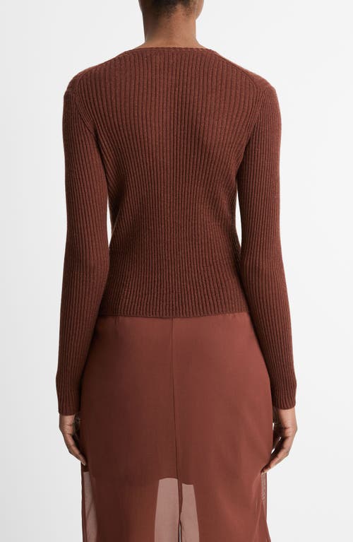 Shop Vince Cashmere & Silk Rib Cardigan In Deep Rosewood