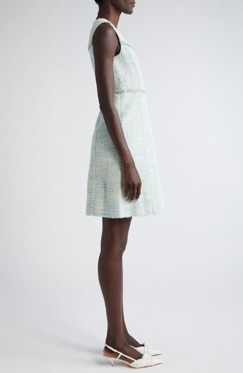 Shop St John St. John Collection Light Textured Eyelash Tweed A-line Dress In Mint/ecru Multi