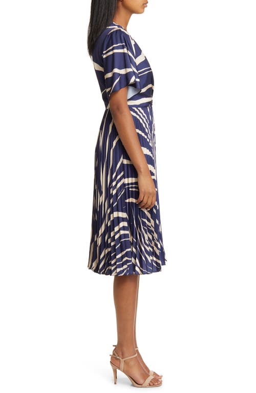 Shop Maggy London Abstract Print Wrap Front Midi Dress In Royal Navy/bone