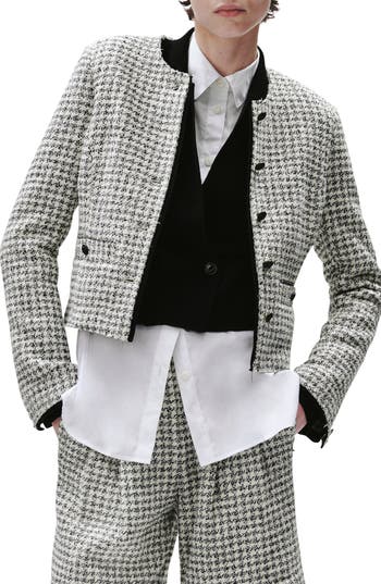 Rag & Bone Carmen Check Cotton Blend Tweed Jacket In Blackwhite