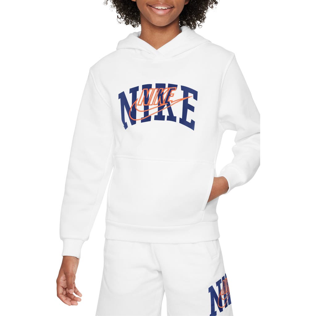 Nike Kids' Club Fleece+ Connect Hoodie In White/safety Orange