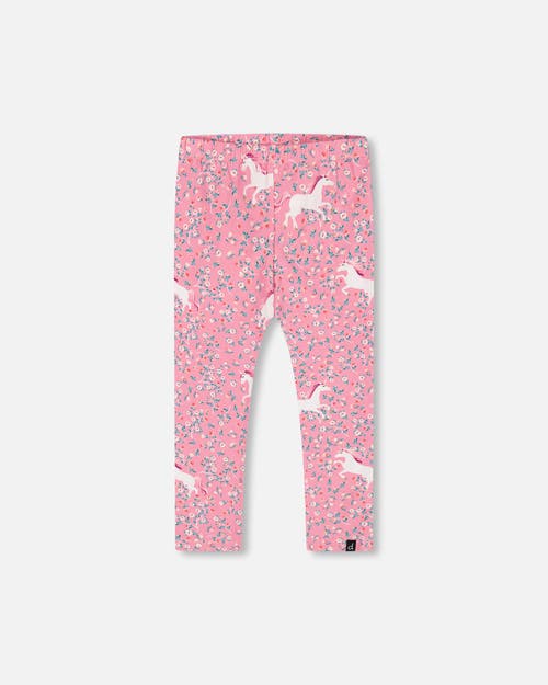 Shop Deux Par Deux Girl's Printed Leggings Pink With Unicorn In Printed Unicorns