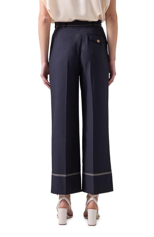 Shop Lk Bennett Sophia Contrast Topstitch Straight Leg Ankle Pants In Navy