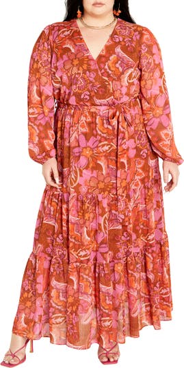 City Chic Magnolia Floral Print Tie Waist Maxi Dress