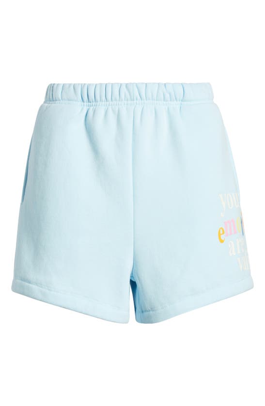Shop The Mayfair Group Your Emotions Are Valid Sweat Shorts In Baby Blue