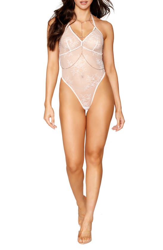 Shop Dreamgirl Mesh Teddy & Imitation Pearl Harness Set In White