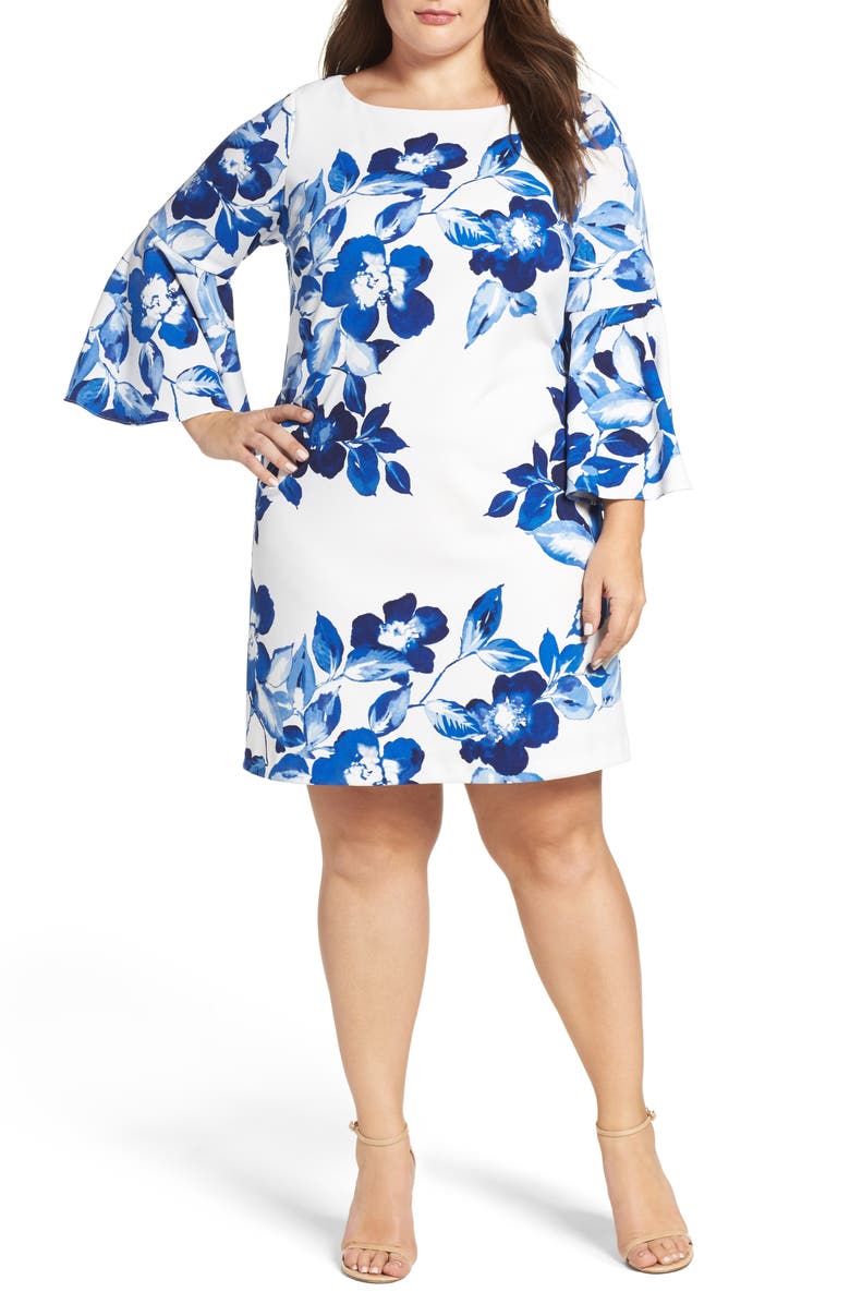 Eliza J Floral Bell Sleeve Shift Dress (Plus Size) | Nordstrom