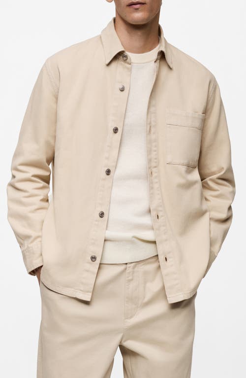 Shop Mango Slim Fit Denim Overshirt In Beige