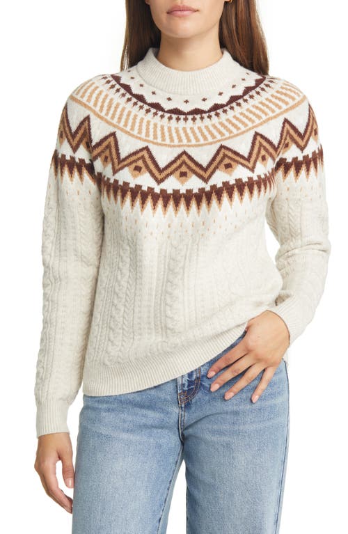 caslon(r) Fair Isle Cable Knit Sweater in Beige Oatmeal- Brown Fairisle