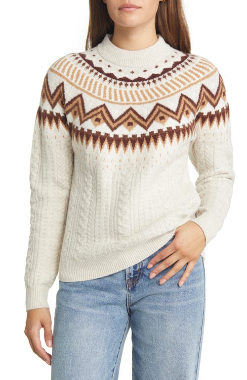caslon(r) Fair Isle Cable Knit Sweater in Beige Oatmeal- Brown Fairisle at Nordstrom, Size Xx-Large | Nordstrom