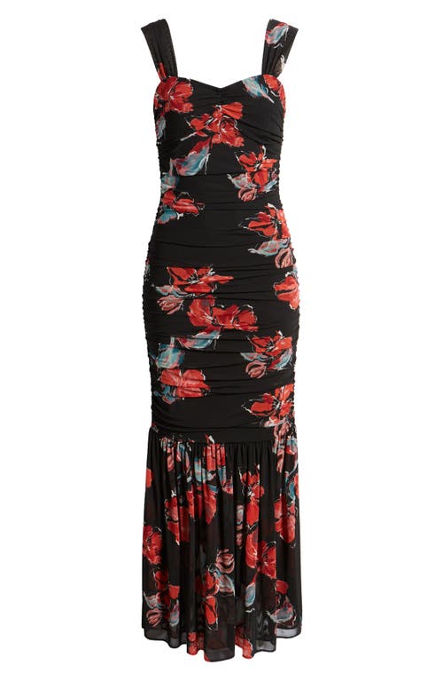 Shop Chelsea28 Ruched Maxi Dress In Black- Red Lyrical Floral