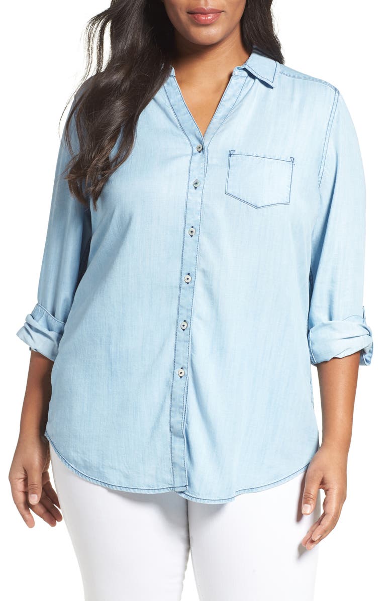 Foxcroft Tencel® Chambray Tunic Shirt (Plus Size) | Nordstrom