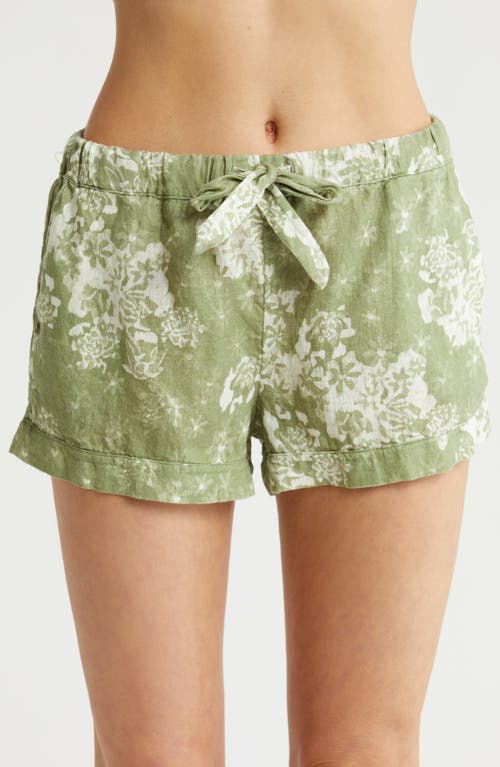 Shop Desmond & Dempsey Print Cotton Short Pajamas In Flowers Oftime Linen Sage & Gr