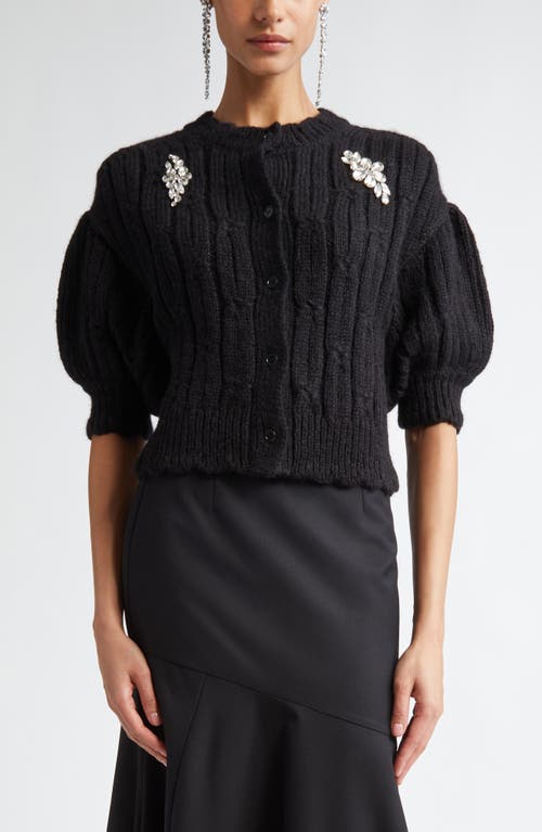 Shop Simone Rocha Crystal Embellished Crop Alpaca & Merino Wool Blend Cardigan In Black/clear