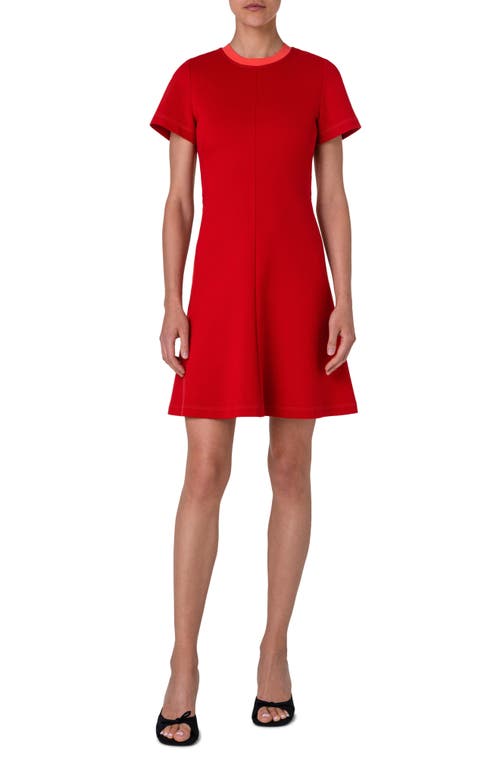 Akris punto Tipped Neckline Short Sleeve Stretch Jersey Dress Red at Nordstrom,