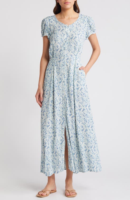 Shop Treasure & Bond Floral Woven Maxi Dress In Ivory- Blue Harlow Blooms