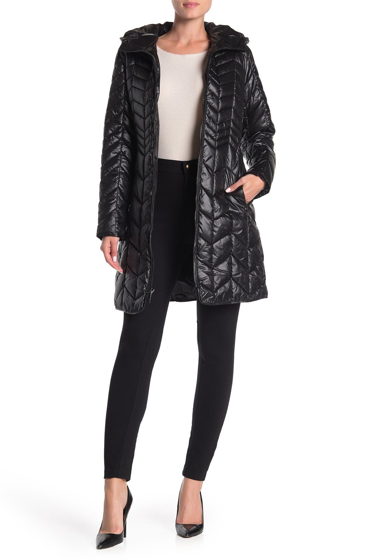 kenneth cole quilted hooded coat