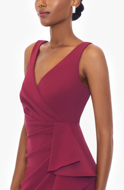 BETSY & ADAM BETSY & ADAM V-NECK CASCADE RUFFLE HIGH-LOW GOWN 