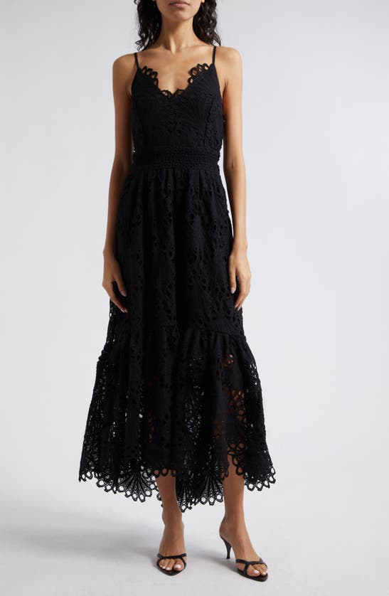Shop Ramy Brook Belle Embroidered Lace High-low Dress In Black