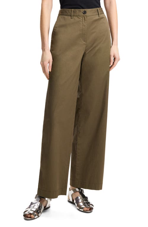 Theory Patton Flat Front Stretch Cotton Pants Dark Olive at Nordstrom,