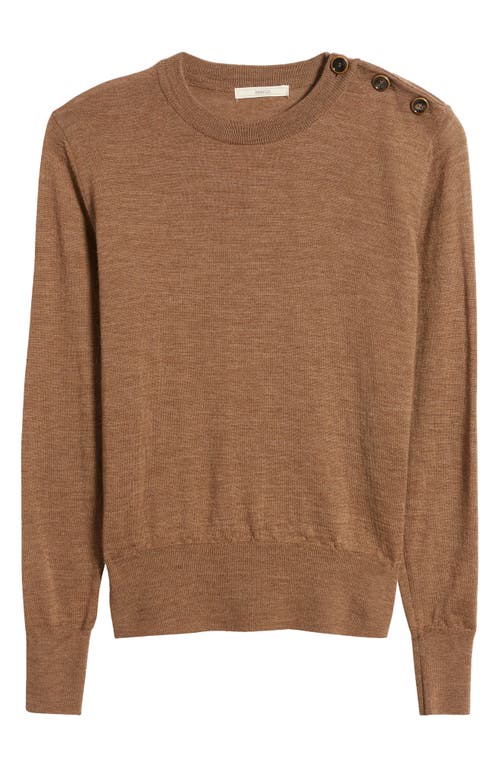 Shop Sessun Sessùn Amor Shoulder Button Wool Crewneck Sweater In Amor-camel