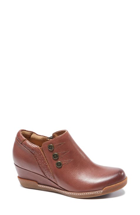 Brown leather outlet wedge booties