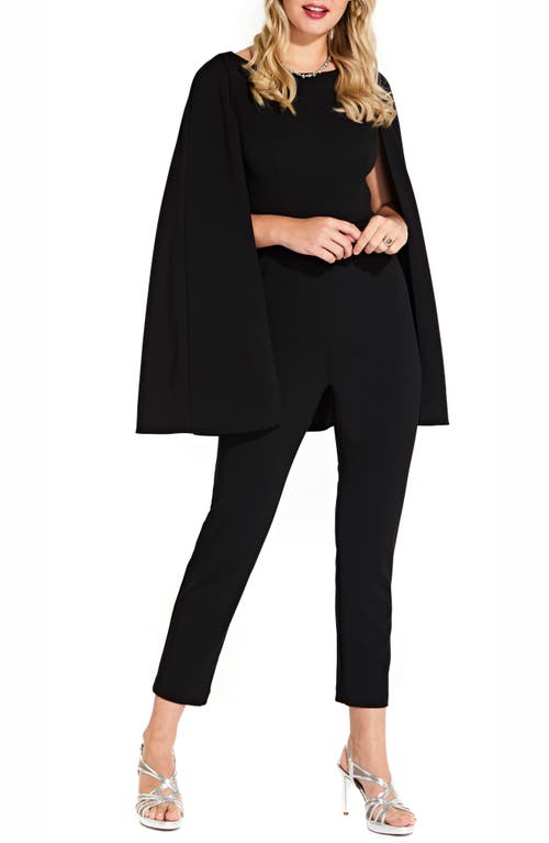 Adrianna Papell Long Cape Sleeve Stretch Crepe Jumpsuit Black at Nordstrom,