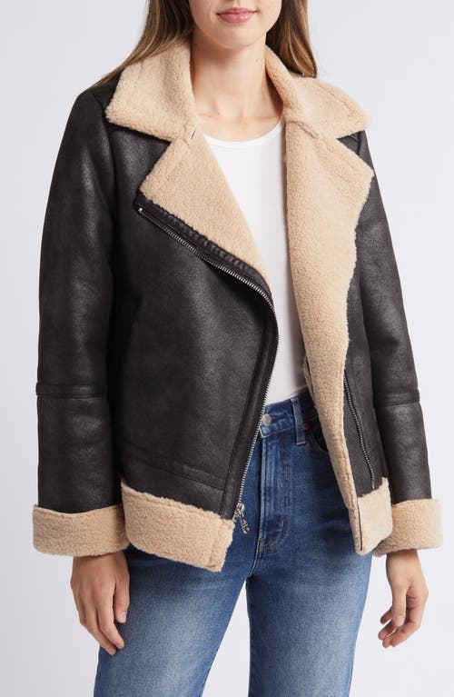 Shop Sam Edelman Faux Leather & Faux Shearling Moto Jacket In Camel/black