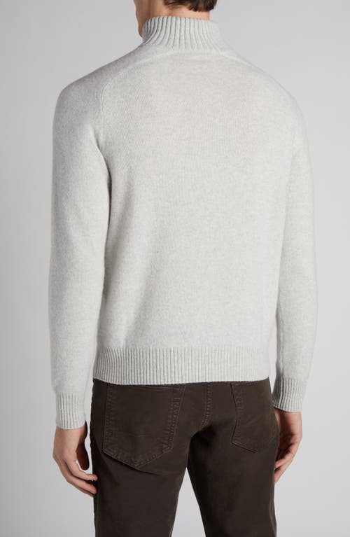 Tom Ford Slim-fit Leather-trimmed Wool And Cashmere-blend Half-zip Sweater In Pale Grey