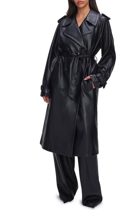 Saint Laurent - Double-Breasted Leather Trench Coat - Women - Lamb Skin/Fabric - 36 - Black
