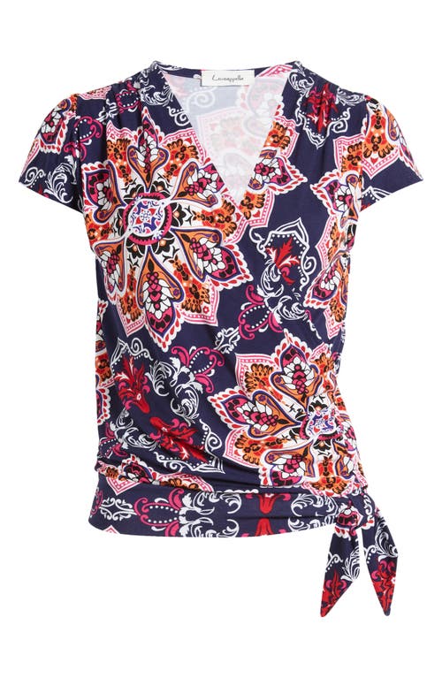 Loveappella Faux Wrap Top In Navy Hot Pink