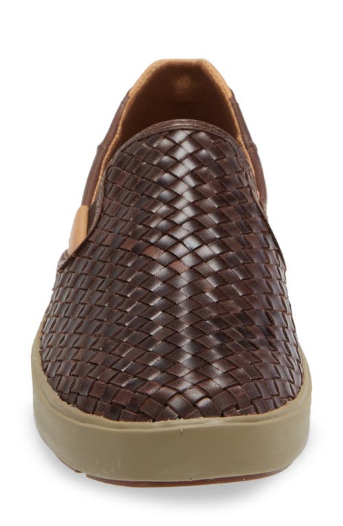 Shop Olukai Lae'ahi Lauhala Woven Leather Shoe In Dark Wood/dark Wood