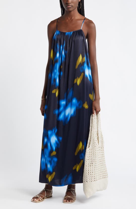 Shop Nordstrom Sleeveless Shift Maxi Dress In Navy Blazer- Blue Floral Fade