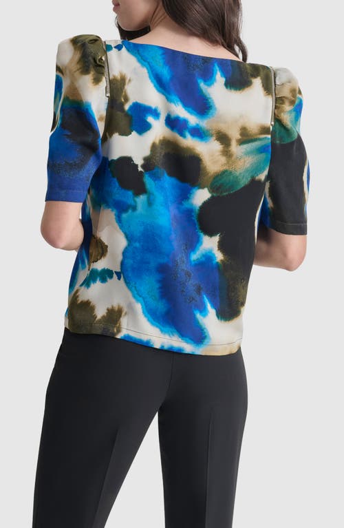 Shop Dkny Watercolor Zip Shoulder Top In Ink Swirl