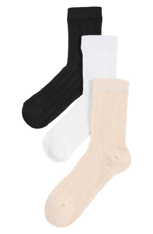 Stems Textured 3-Pack Crew Socks in Black/Oat/Ivory