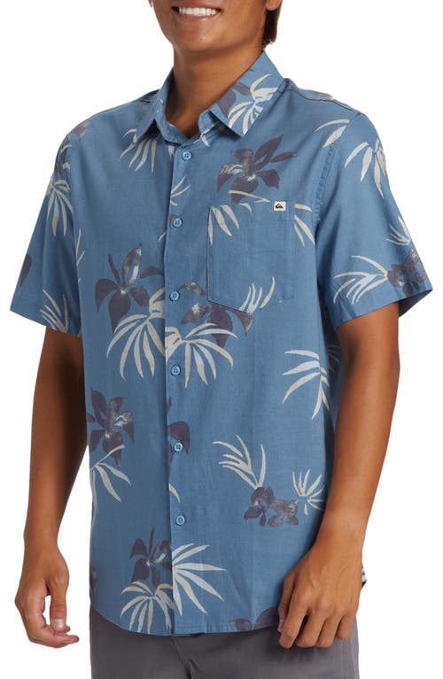 Shop Quiksilver Apero Floral Short Sleeve Button-up Shirt In Blue Shadow