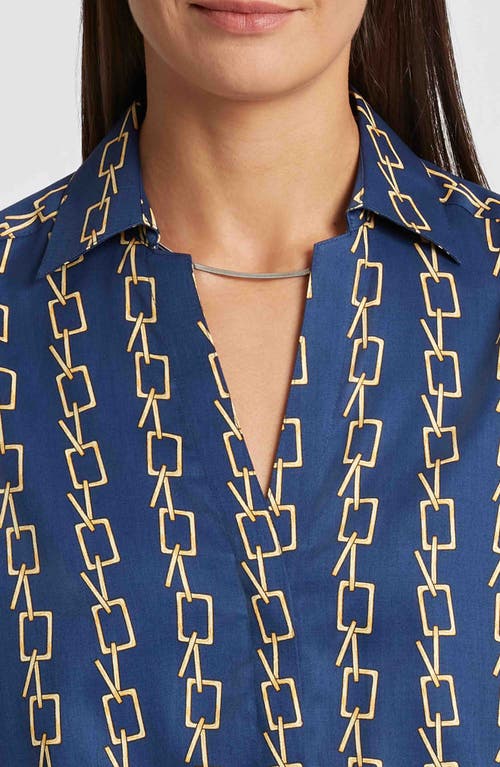 Foxcroft Taylor Chain Stripe Cotton Button-up Shirt In Pacific Blue
