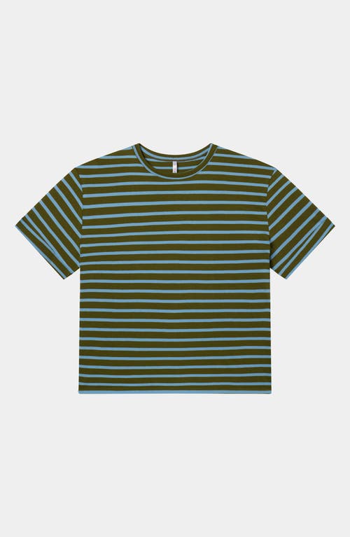 Shop Rat Boi Boifriend T-shirt In Olive Green With Blue Stripes