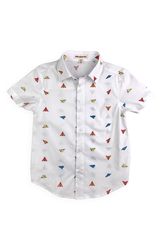 Shop Appaman Kids' Day Party Cotton Button-up Shirt In Paper Planes