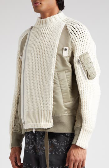 Sacai Wool Knit & Nylon Twill Bomber Jacket | Nordstrom